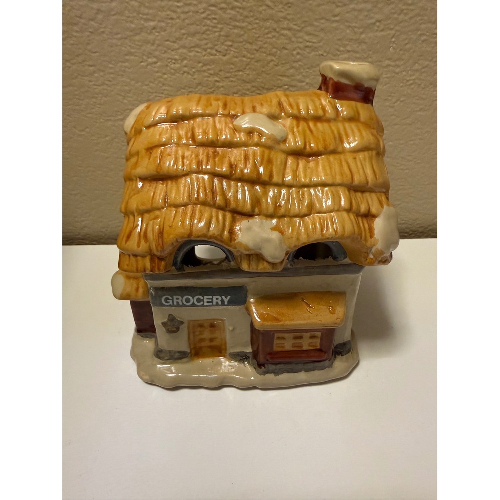 Vintage Ceramic Grocery Store Cottage Tea Light Candle Holder Village Decor